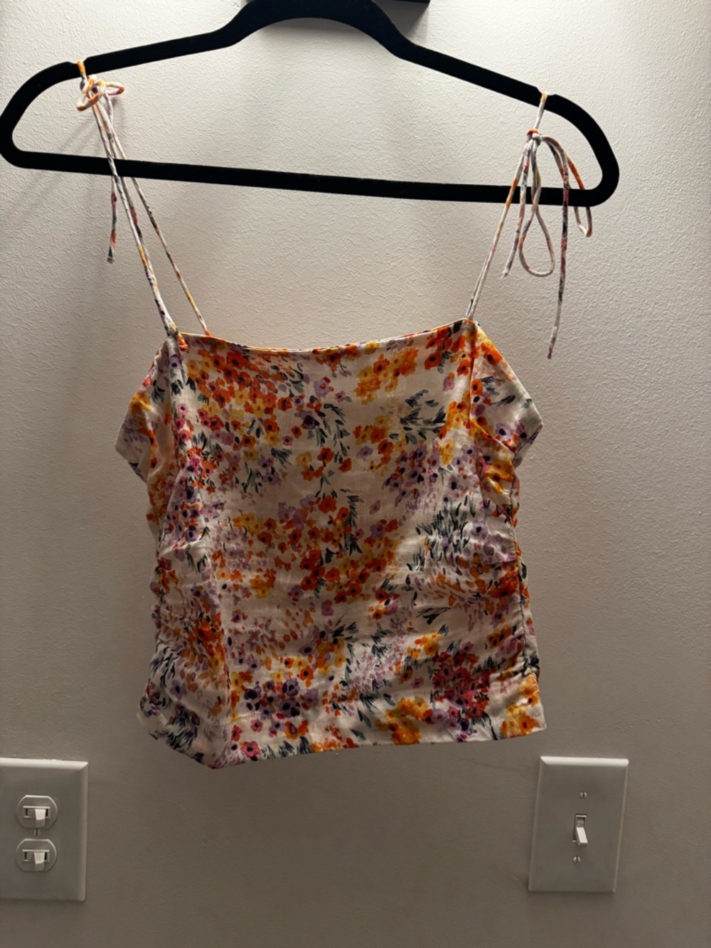 H&M Floral Tie-Strap Linen Top - Multicolor